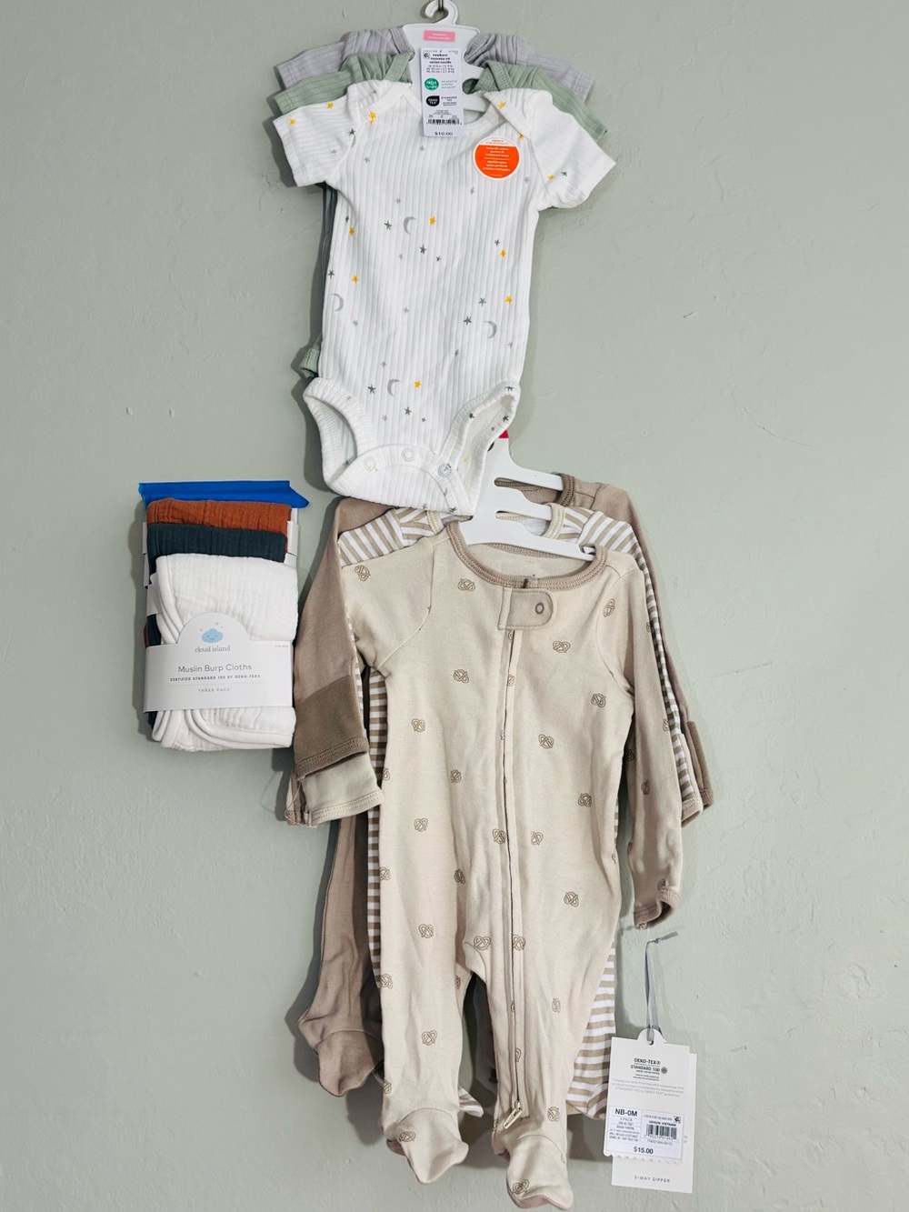 Cloud Island lot of newborn clothes + burp cloths NWT